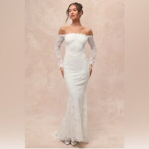 NWOT Lulu's Beloved Promise White Lace Off-the-Shoulder Mermaid Maxi